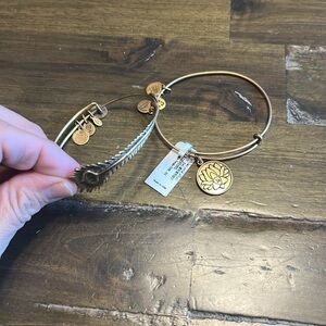 Alex And Ani Boho Feather Lotus Bangle Charm Bracelet set Bundle